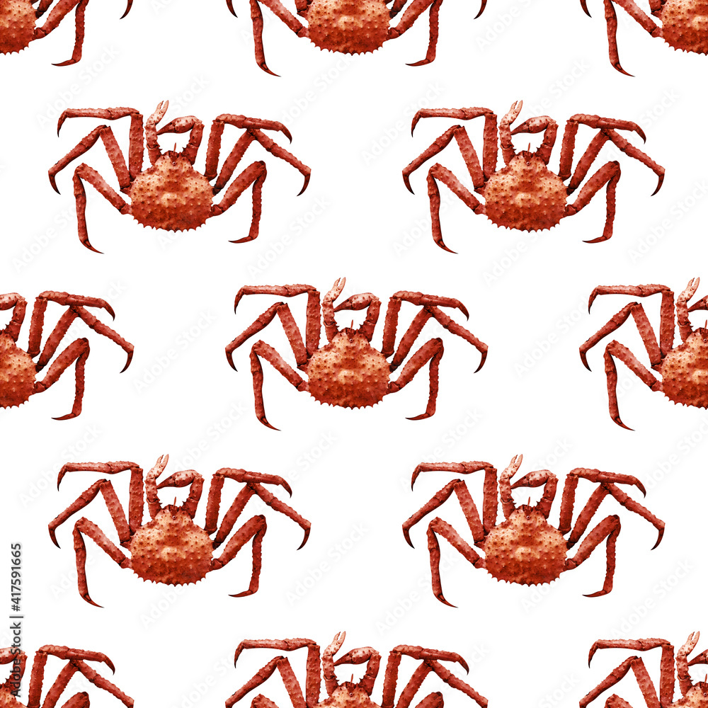 Poster seamless pattern of red crabs isolated against white background