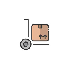 Delivery handcart. Shipping cart with box. Filled color icon. Commerce vector illustration