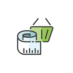 Measuring meter and shopping basket. Product dimensions. Filled color icon. Commerce vector illustration