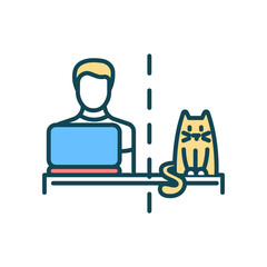 Home workplace RGB color icon. Limiting contact with pets. Providing working environment at house. Making working place comfortable and quiet. Separate space in home. Isolated vector illustration