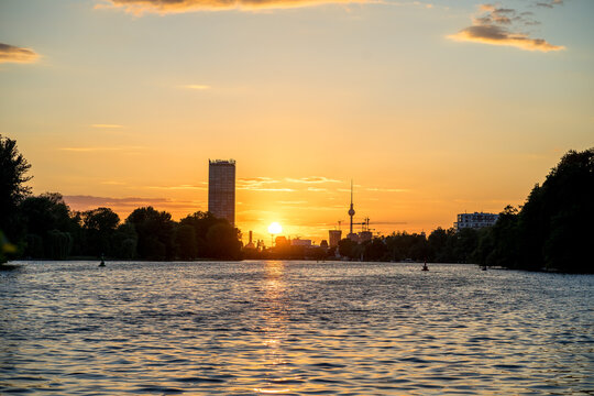 Sunset over Berlin Treptower Park