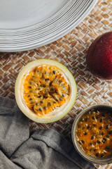 Fresh and juicy raw passion fruit and maracuja