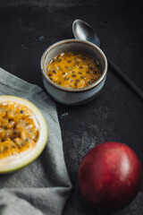 Fresh and juicy raw passion fruit and maracuja