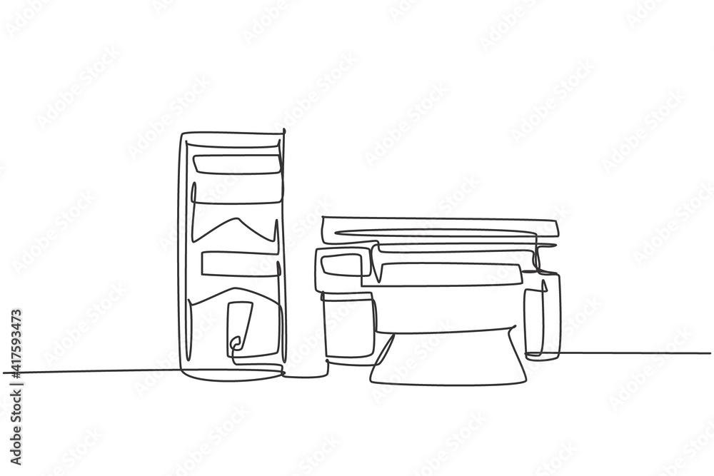 Poster one single line drawing of cpu computer and printer to support business at company. electricity smal