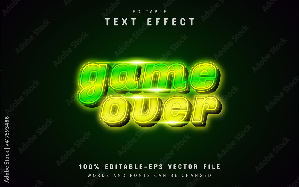 Poster game over text - neon style text effect