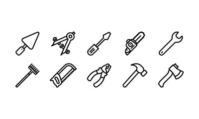 Repair related icons: thin vector icon set, black and white kit