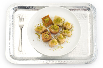 Pistachio baklava. Traditional Middle Eastern Flavors. The local name of Baklava is Fıstıklı Baklava. Turkish dessert of Baklava.