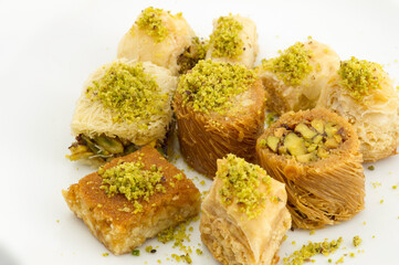 Pistachio baklava. Traditional Middle Eastern Flavors. The local name of Baklava is Fıstıklı Baklava. Turkish dessert of Baklava.