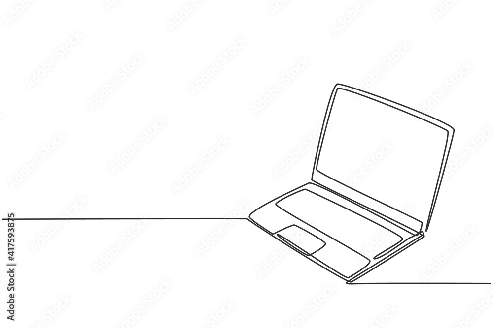 Fototapete one continuous line drawing of thin laptop for supporting business. portable computer to make work m