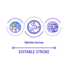 Opinion survey concept icon. Getting people opinion about specific theories. Information analysis idea thin line illustration. Vector isolated outline RGB color drawing. Editable stroke