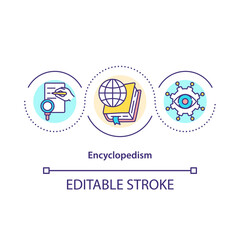 Encyclopedism concept icon. Wide range of knowledge centralized in single work. Discovery of new things idea thin line illustration. Vector isolated outline RGB color drawing. Editable stroke