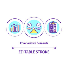 Comparative research concept icon. Research methodology that aims to make comparisons. Science idea thin line illustration. Vector isolated outline RGB color drawing. Editable stroke