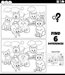 differences educational game with cats coloring book page