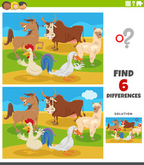 differences educational game with comic farm animals