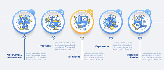 Data collection method vector infographic template. Experiments presentation design elements. Data visualization with 5 steps. Process timeline chart. Workflow layout with linear icons