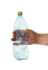crushed plastic bottle in hand