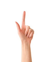 pointing at something with your index finger. isolated white background