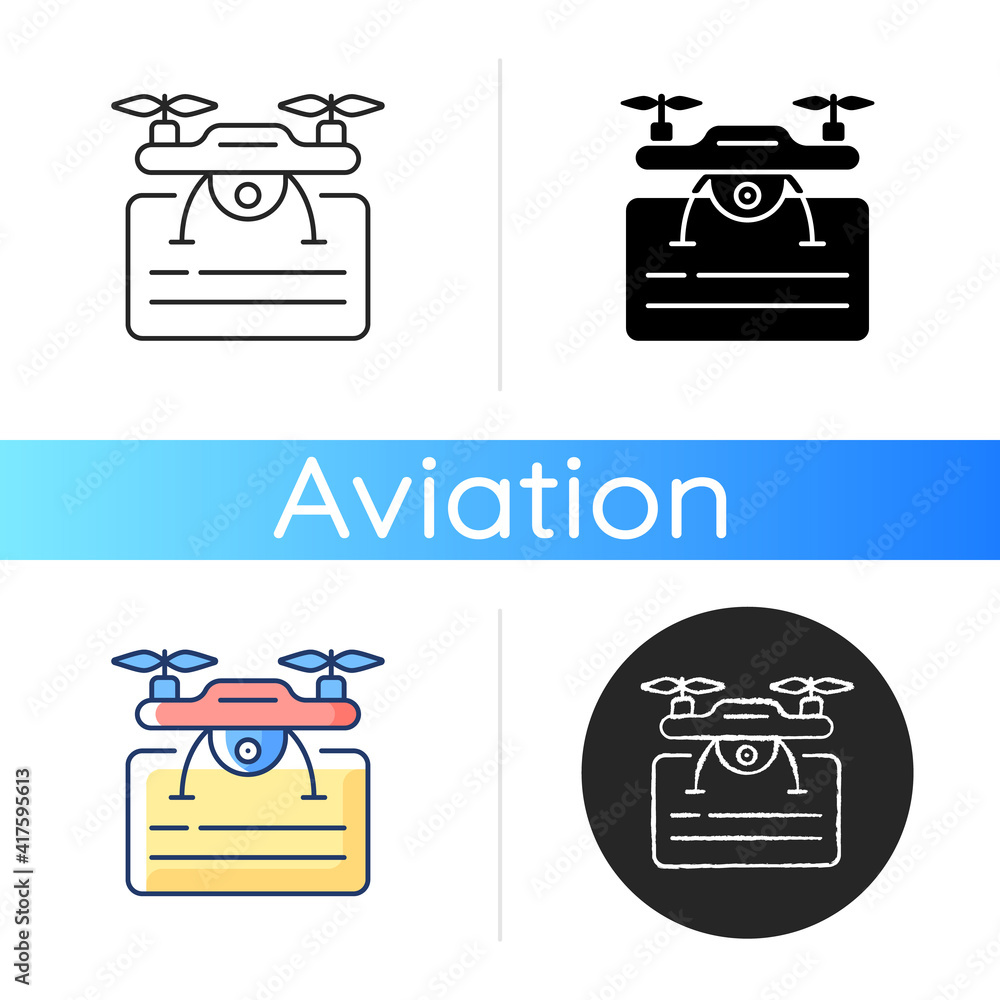 Poster drone license icon. issuance of permits for drone flights. drone piloting training course. airlines 