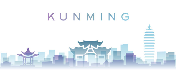 Naklejka premium Kunming Transparent Layers Gradient Landmarks Skyline