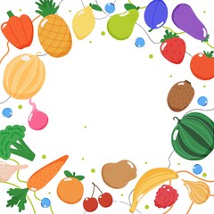 Fruits and vegetables background, illustration in flat style