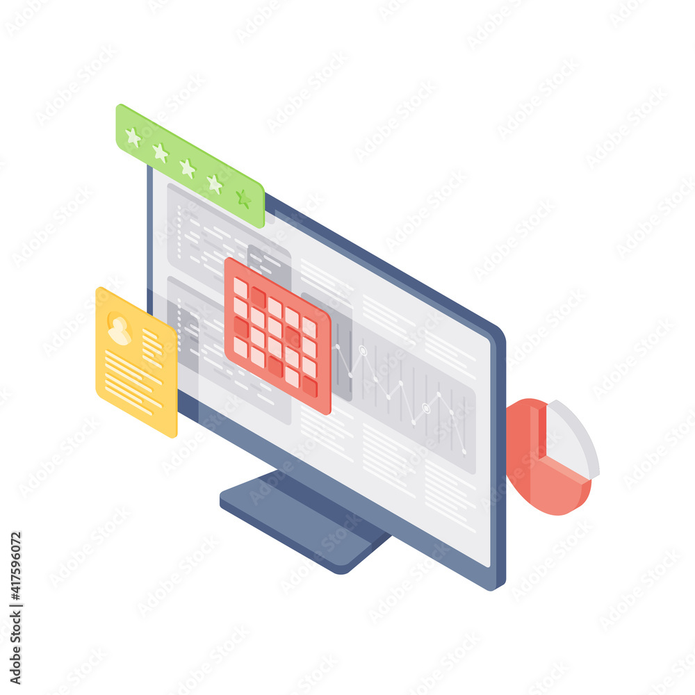 Poster computer monitor with colorful graphs and data
