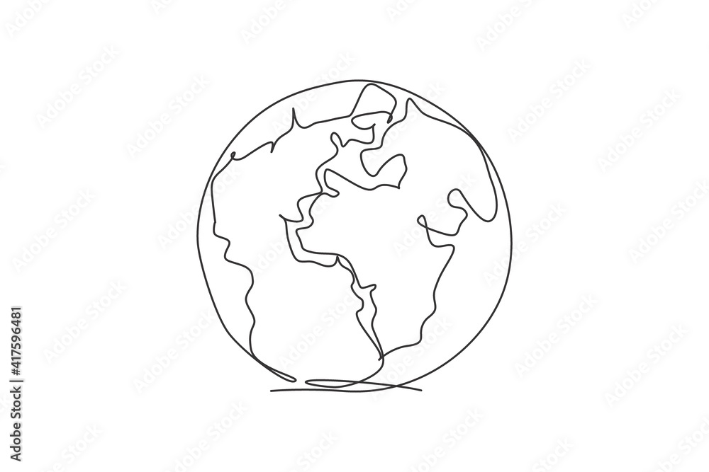 Poster world globe earth. single continuous line round global map geography graphic icon. simple one line d