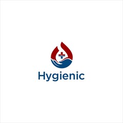 Hygienic Logo Design Vector with Drop water and Hand Vector Illustration