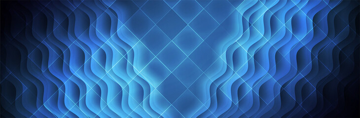 Abstract Blue Background. Technology banner. Waves with square pattern. Futuristic vector illustration