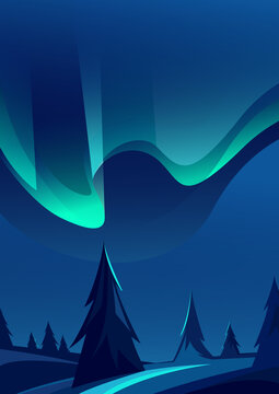 Beautiful northern lights. Landscape with natural light show in vertical orientation.