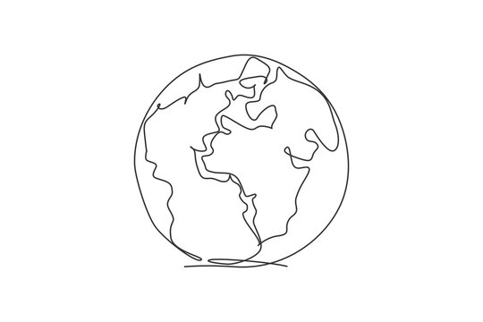 World globe earth. Single continuous line round global map geography graphic icon. Simple one line draw doodle for education concept. Isolated vector illustration minimalist design on white background
