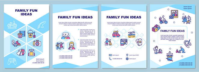Family fun ideas brochure template. Spending time together. Flyer, booklet, leaflet print, cover design with linear icons. Vector layouts for magazines, annual reports, advertising posters