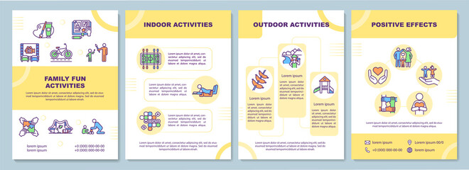 Family fun activities brochure template. Relax time with parents. Flyer, booklet, leaflet print, cover design with linear icons. Vector layouts for magazines, annual reports, advertising posters