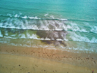 Aerial drone view of Atlantic ocean shore line in Brittany, France