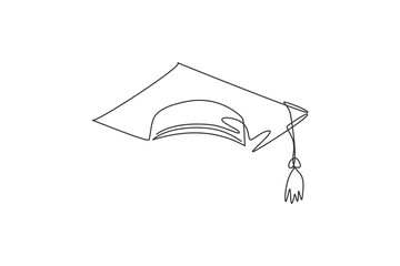 Fototapeta Graduation cap. Single continuous line university graduation hat graphic icon. Simple one line doodle for education concept. Isolated vector illustration minimalist design on white background obraz