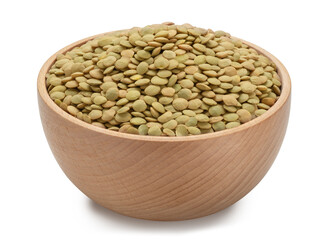 green lentils in bowl isolated on white