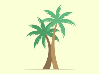 Fototapeta na wymiar Two palm trees side by side. Green palm leaves and brown tree trunks. Design for advertising brochures, banners, posters, travel agencies. Vector illustration