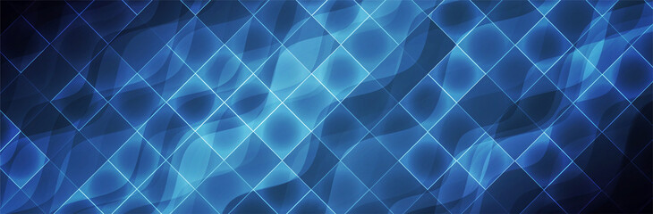 Abstract Blue Background. Technology banner. Waves with square pattern. Futuristic vector illustration