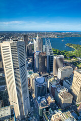 Amazing aerial view of Sydney skyline from city rooftop