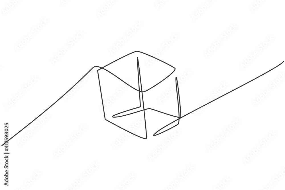 Poster single one line drawing of cube geometry shape. back to school minimalist, education concept. contin
