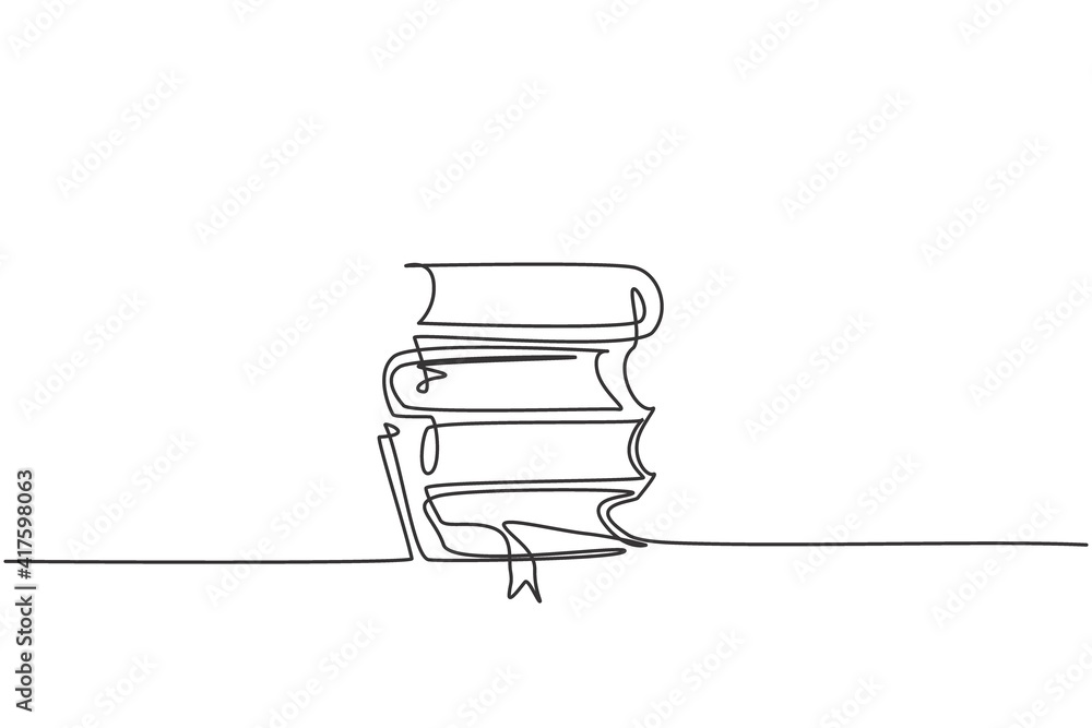 Aufkleber single one line drawing of stack of note books on table. back to school minimalist, education concep