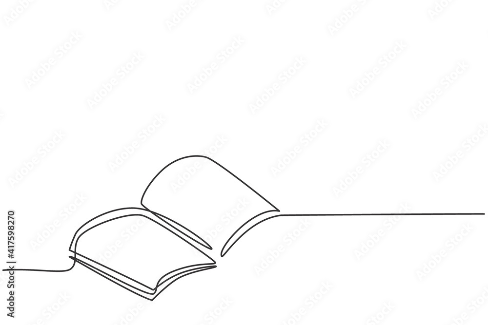 Poster single one line drawing of open text book for study. back to school minimalist, education concept. c