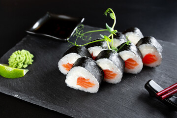 japanese sushi food. Maki ands rolls with tuna.