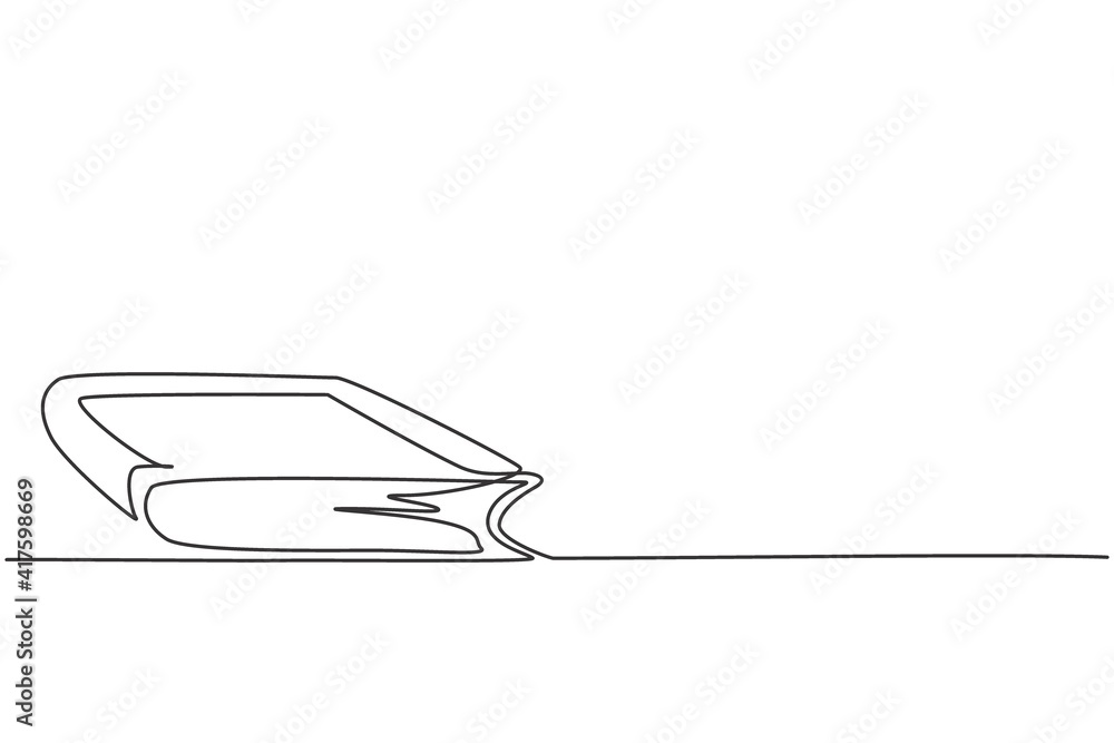 Poster single one line drawing of closed dictionary book on library desk. back to school minimalist, educat