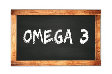 OMEGA  3 text written on wooden frame school blackboard.