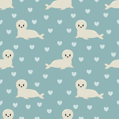 Cute cartoon seal. Vector illustration. Seamless pattern.