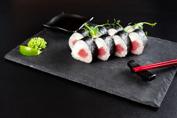 japanese sushi food. Maki ands rolls with tuna.