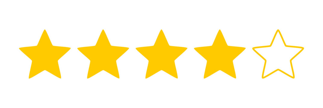 Five stars quality rating icon. Yellow stars. Vector illustration.