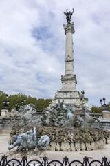 Monument aux Girondins with two 21-metre rostral columns (1829), fountain at place des Quinconces. Bordeaux, France.