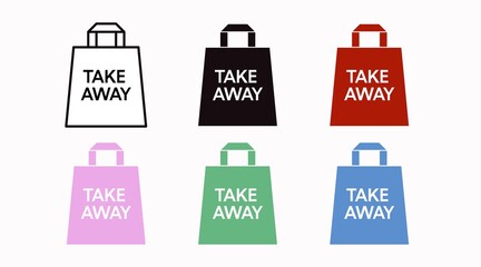 Vector Isolated Different Color Take Away Bag Icon or Sign Set