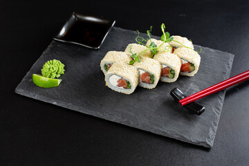 japanese sushi food. Maki ands rolls with tuna.
